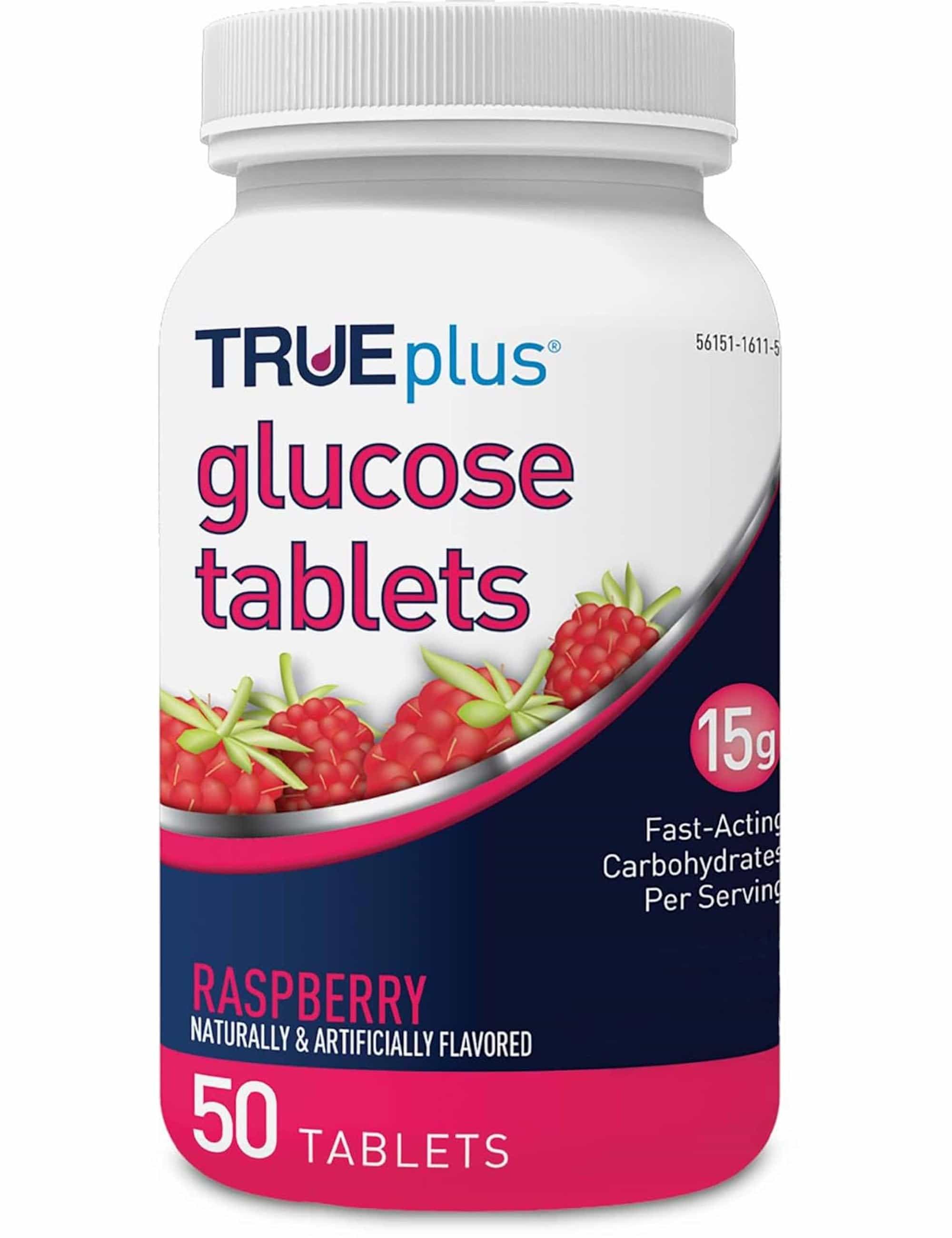 TRUEplus Chewable Glucose Tablets, Raspberry Flavor, 50 Tablets