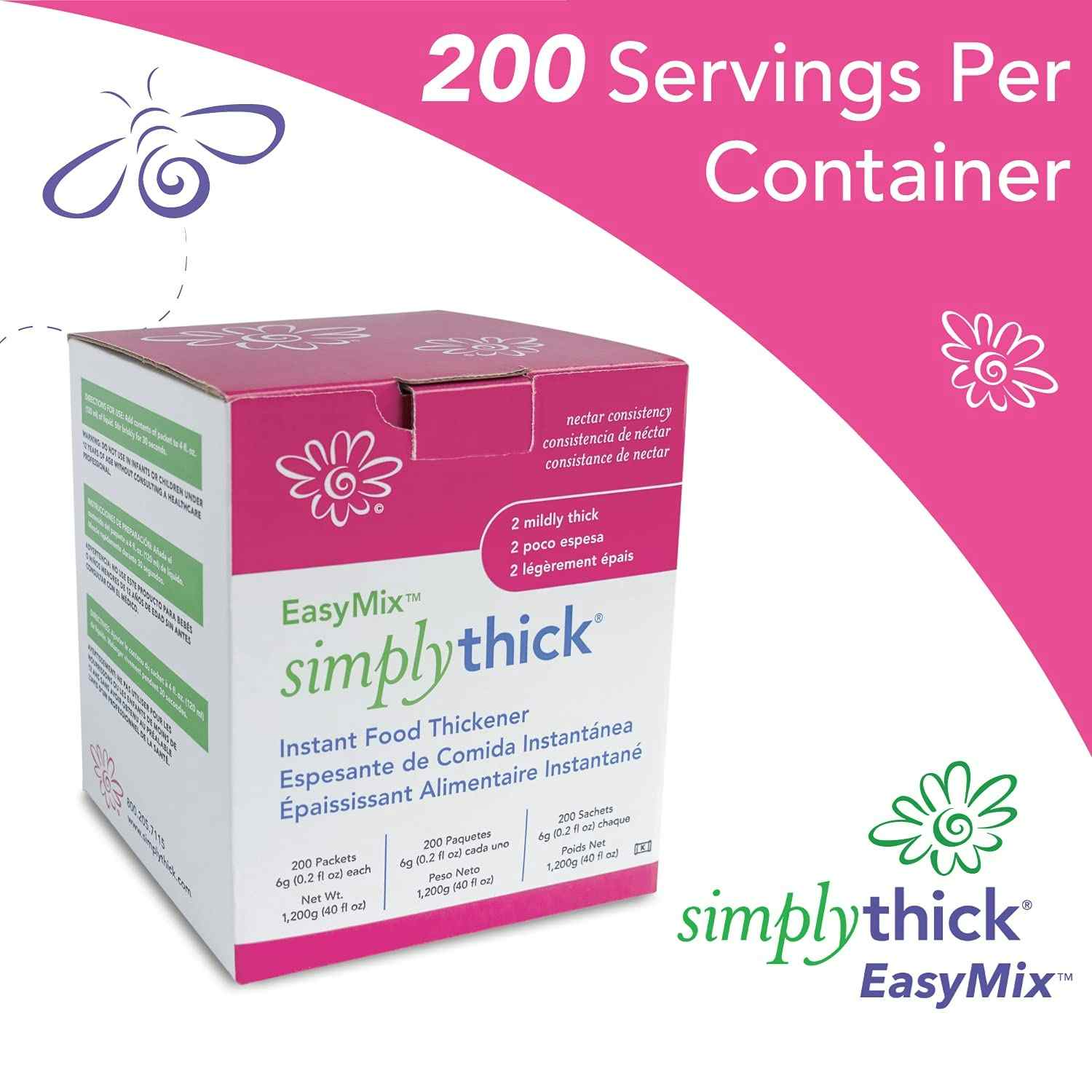 SimplyThick EasyMix Instant Food Thickener, Packet, 6 gram, Unflavored