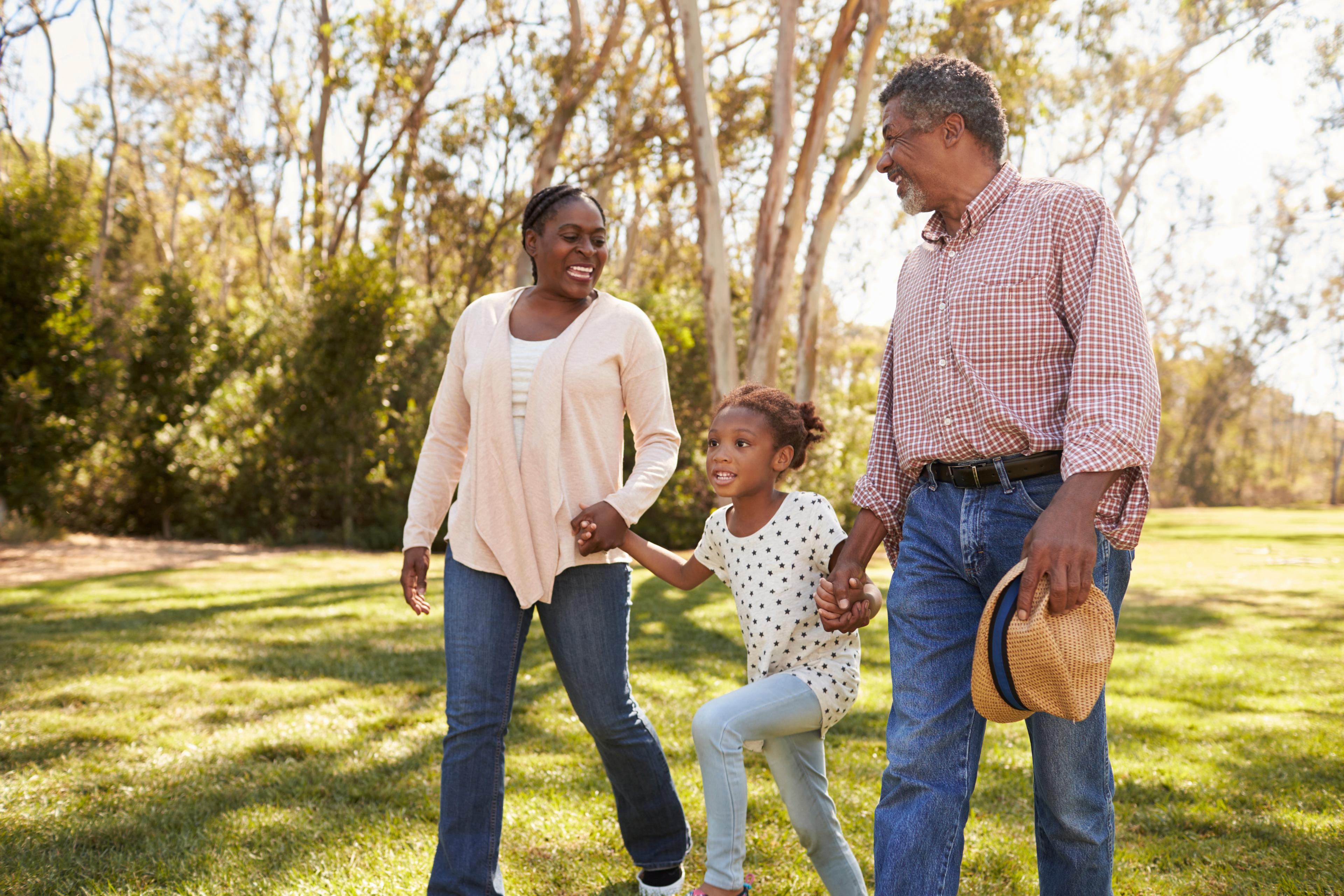 Family walking in nature.